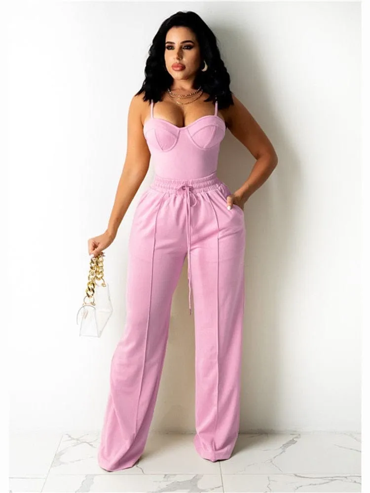 Sleeveless Crop Tops High Waist Wide Leg Pants