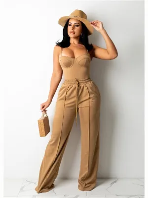 Sleeveless Crop Tops High Waist Wide Leg Pants
