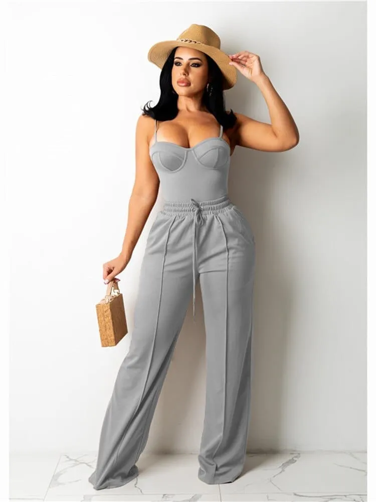 Sleeveless Crop Tops High Waist Wide Leg Pants