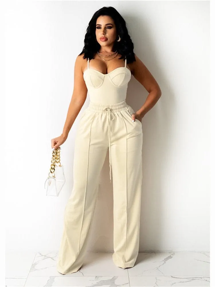 Sleeveless Crop Tops High Waist Wide Leg Pants