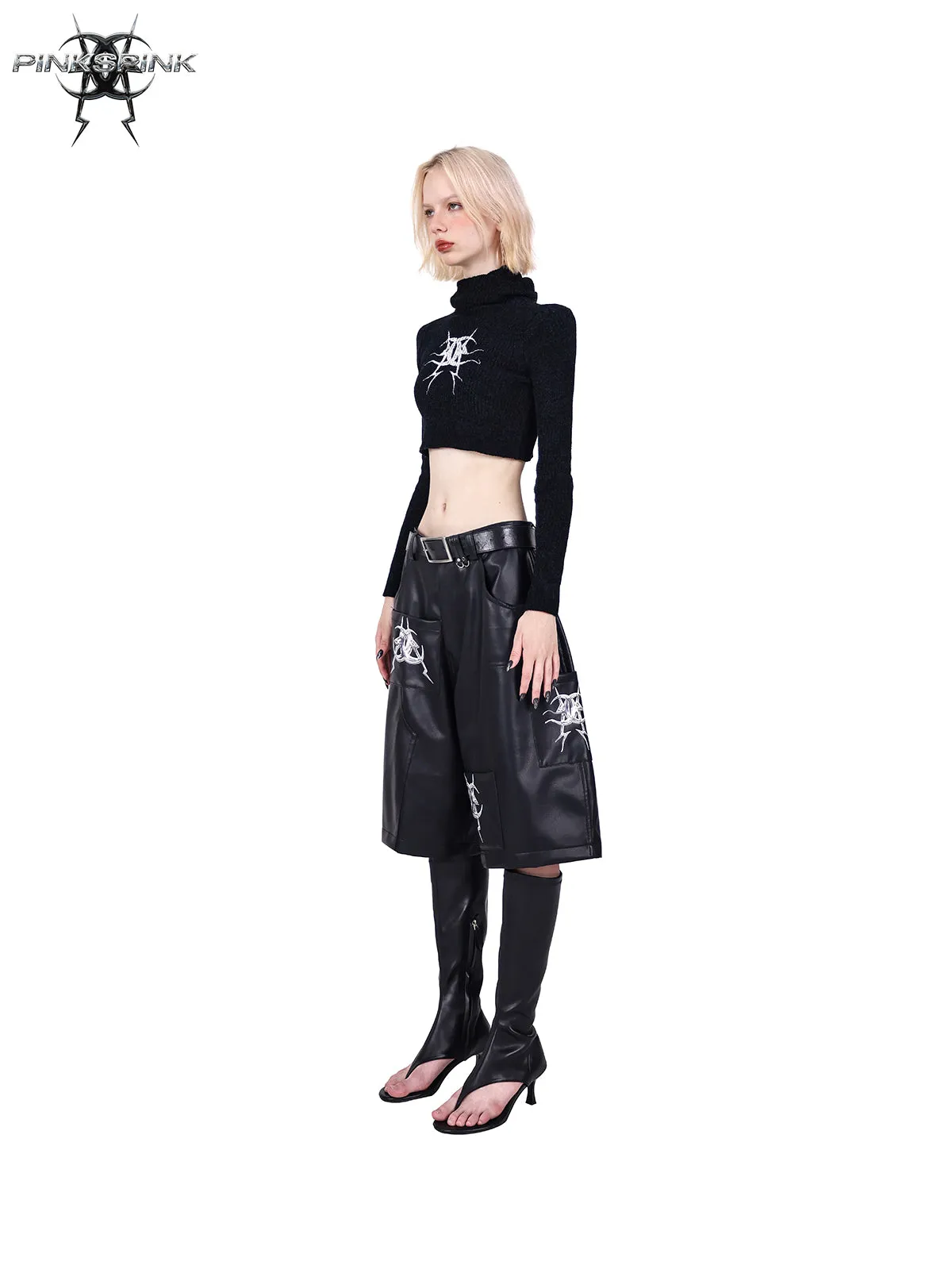 Structured Pocket Leather Half Pants