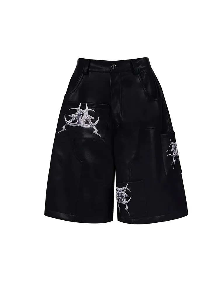 Structured Pocket Leather Half Pants