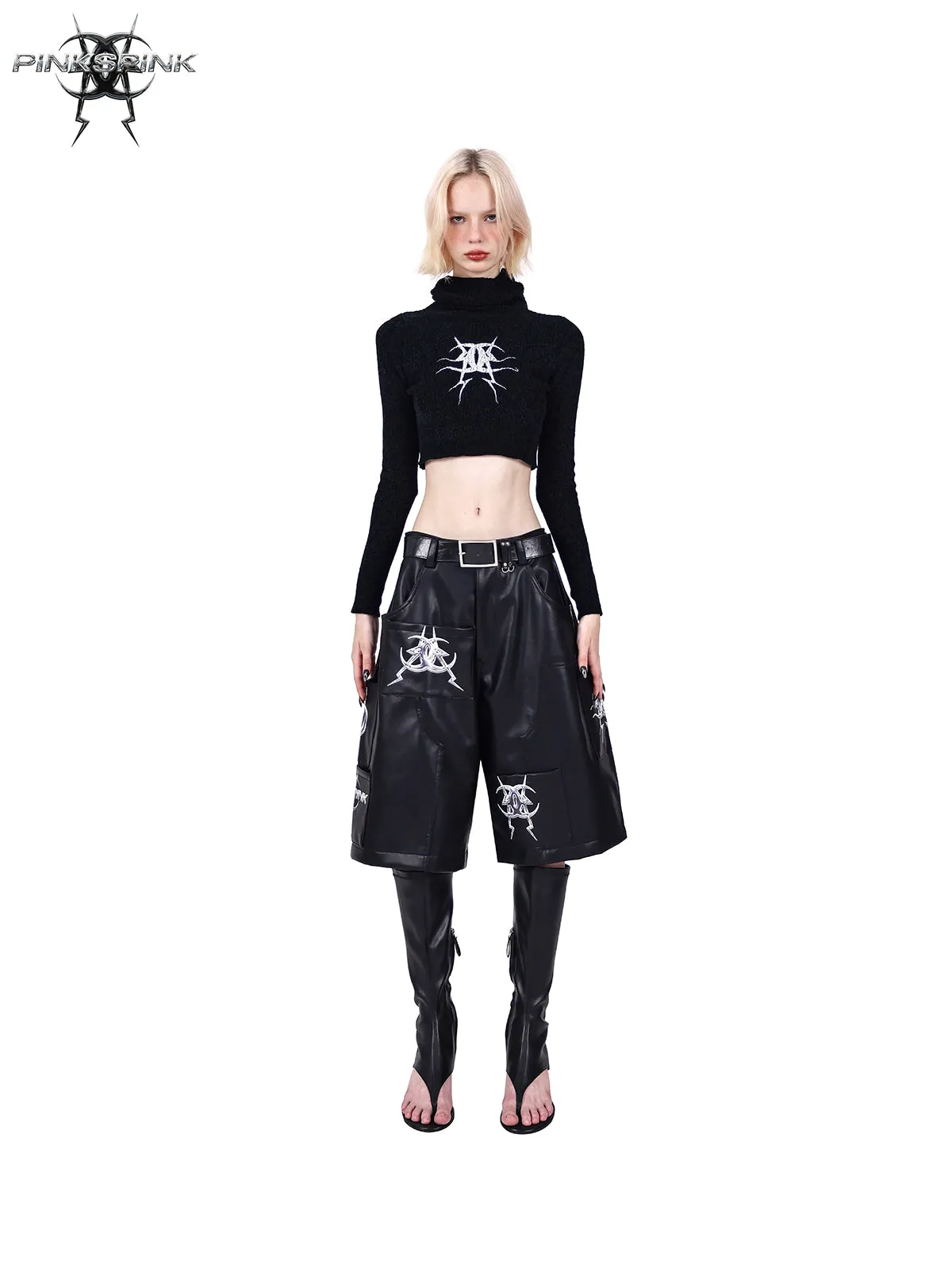 Structured Pocket Leather Half Pants