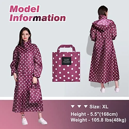Stylish Long Raincoat Unisex Rain Poncho with Waterproof Flap Pocket Hood