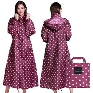 Stylish Long Raincoat Unisex Rain Poncho with Waterproof Flap Pocket Hood