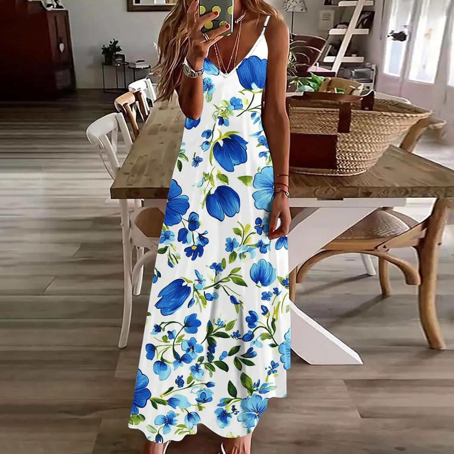 Summer Dresses for Women 2025 Vacation Plus Size Sleeveless Floral Slip Boho Maxi Dress Casual V Neck Beach Sundress