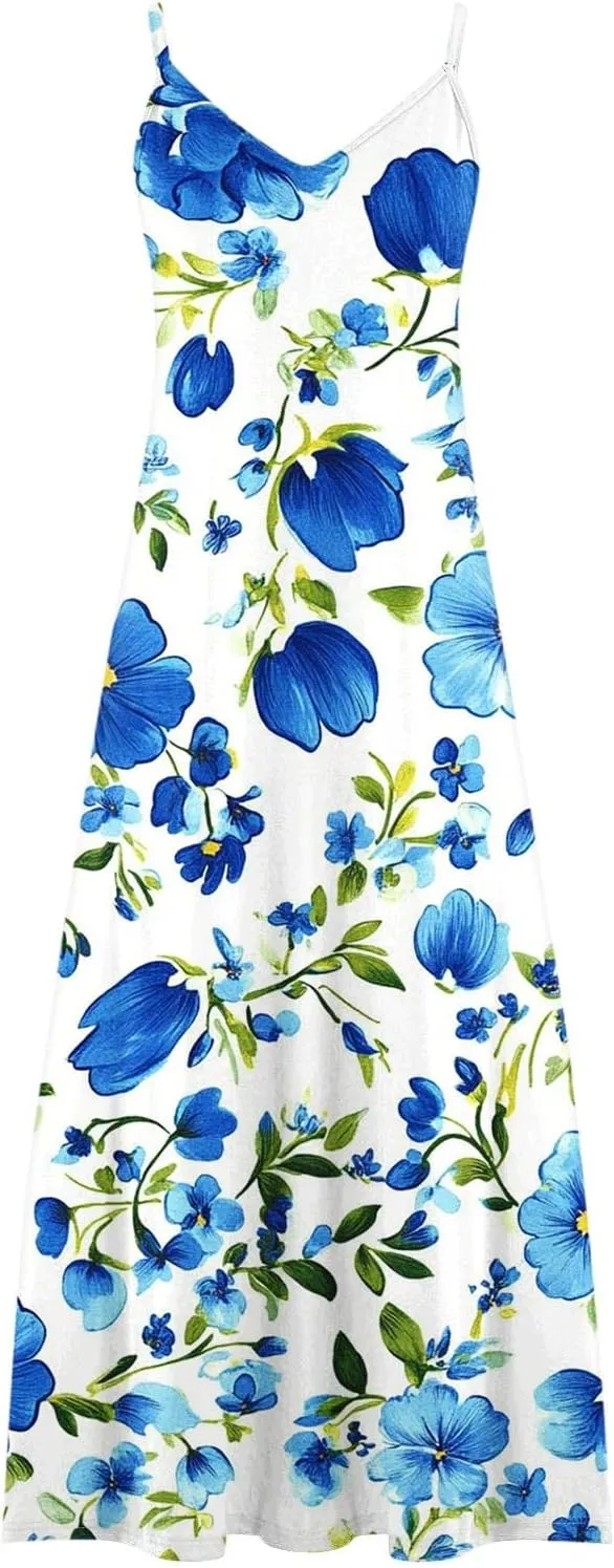 Summer Dresses for Women 2025 Vacation Plus Size Sleeveless Floral Slip Boho Maxi Dress Casual V Neck Beach Sundress