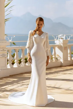 Timeless Long Sleeve Wedding Dress - Fitted Wedding Dress - Sweetheart Neckline Wedding Dress Plus Size