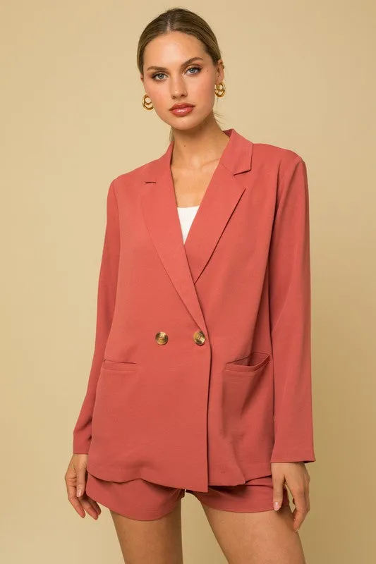Touch Of Chic Double Breasted Blazer - Coral