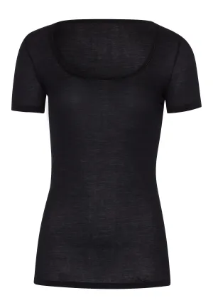 Ultralight Round Neck Cotton Fitted Top | Black 71827-019