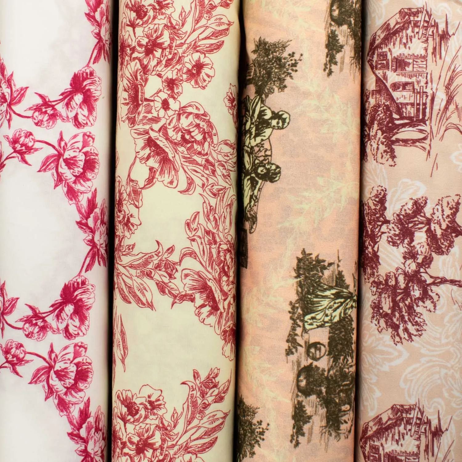 Victoria Red Collection #02  Sketch Dating Moment on Coral Cotton Prints