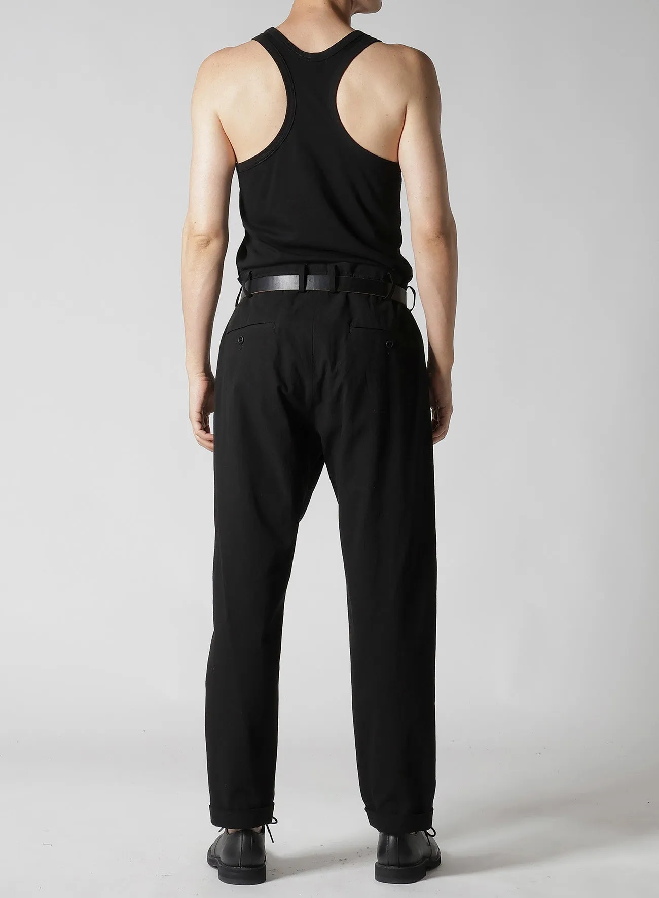 WAIST GATHERED PANTS WITH COTTON LINEN UNEVEN YARN CANVAS