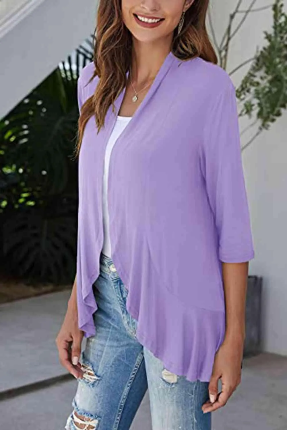 Warm Hug Ruffle Trim Open Front Cardigan