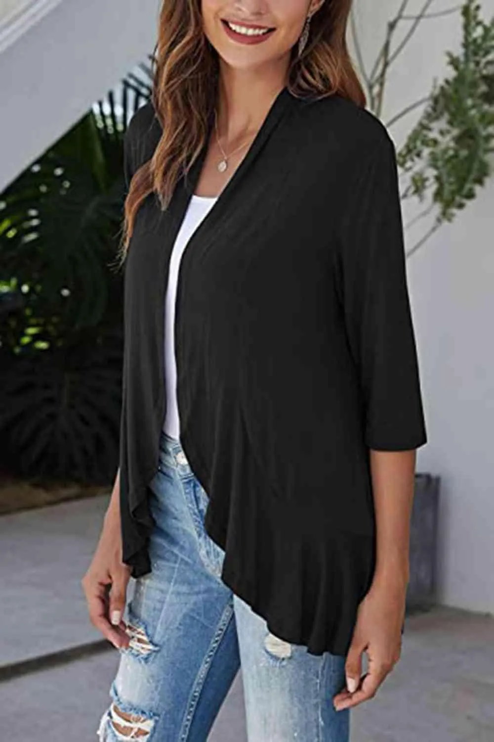 Warm Hug Ruffle Trim Open Front Cardigan