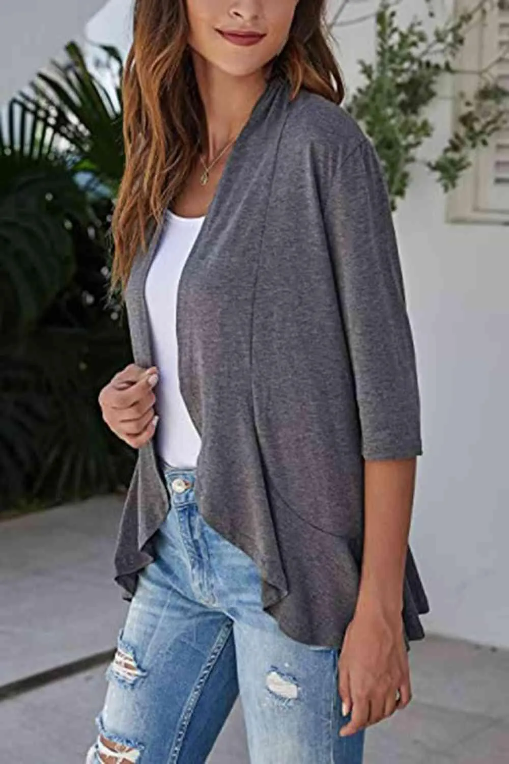 Warm Hug Ruffle Trim Open Front Cardigan