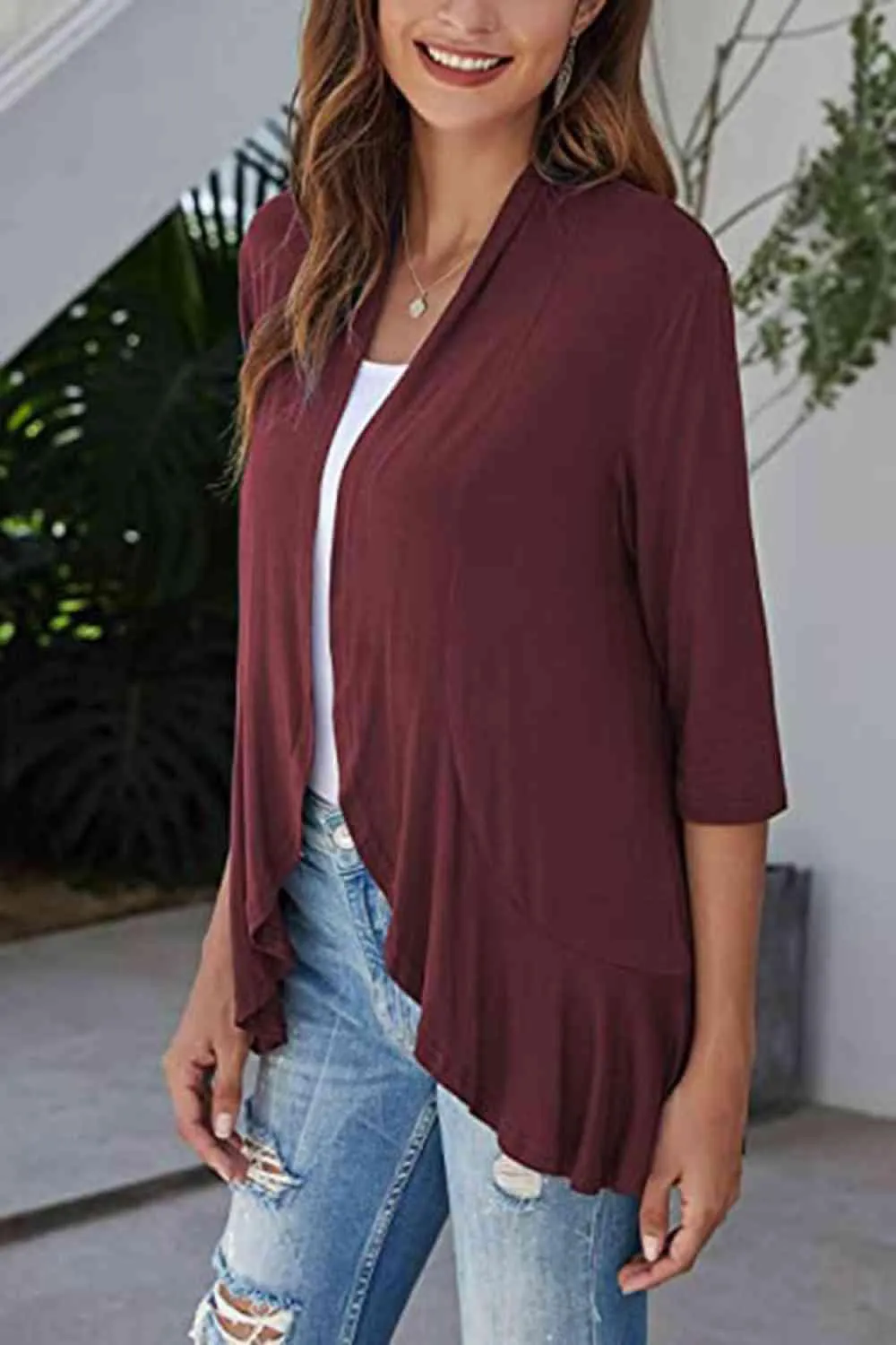 Warm Hug Ruffle Trim Open Front Cardigan