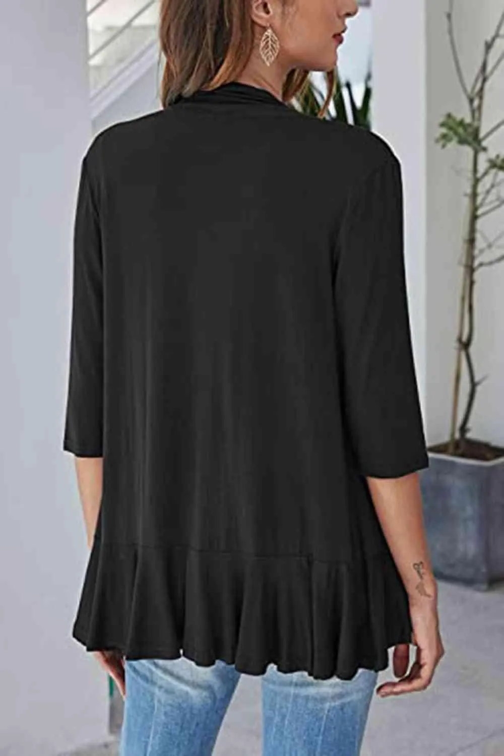 Warm Hug Ruffle Trim Open Front Cardigan