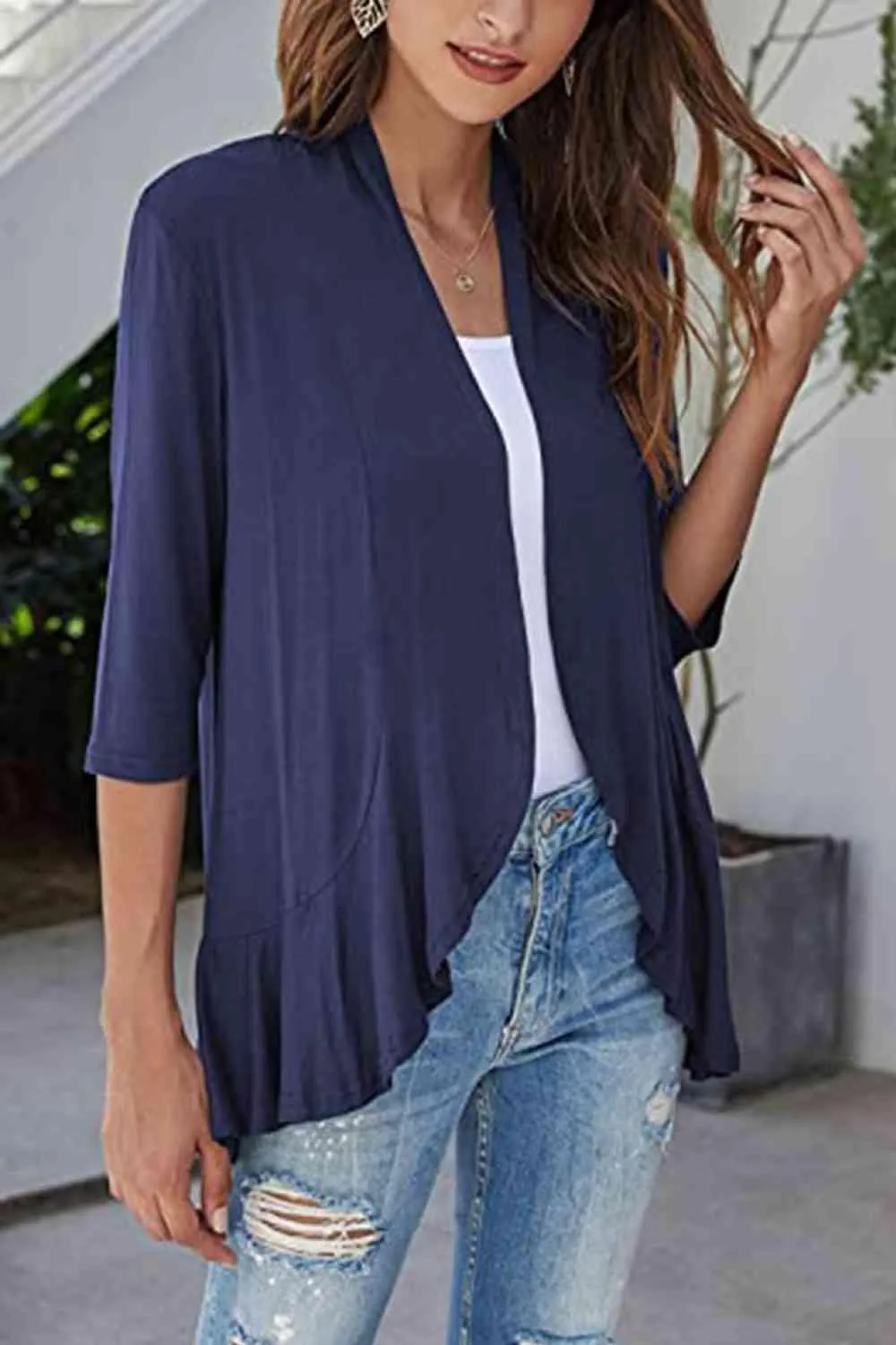Warm Hug Ruffle Trim Open Front Cardigan