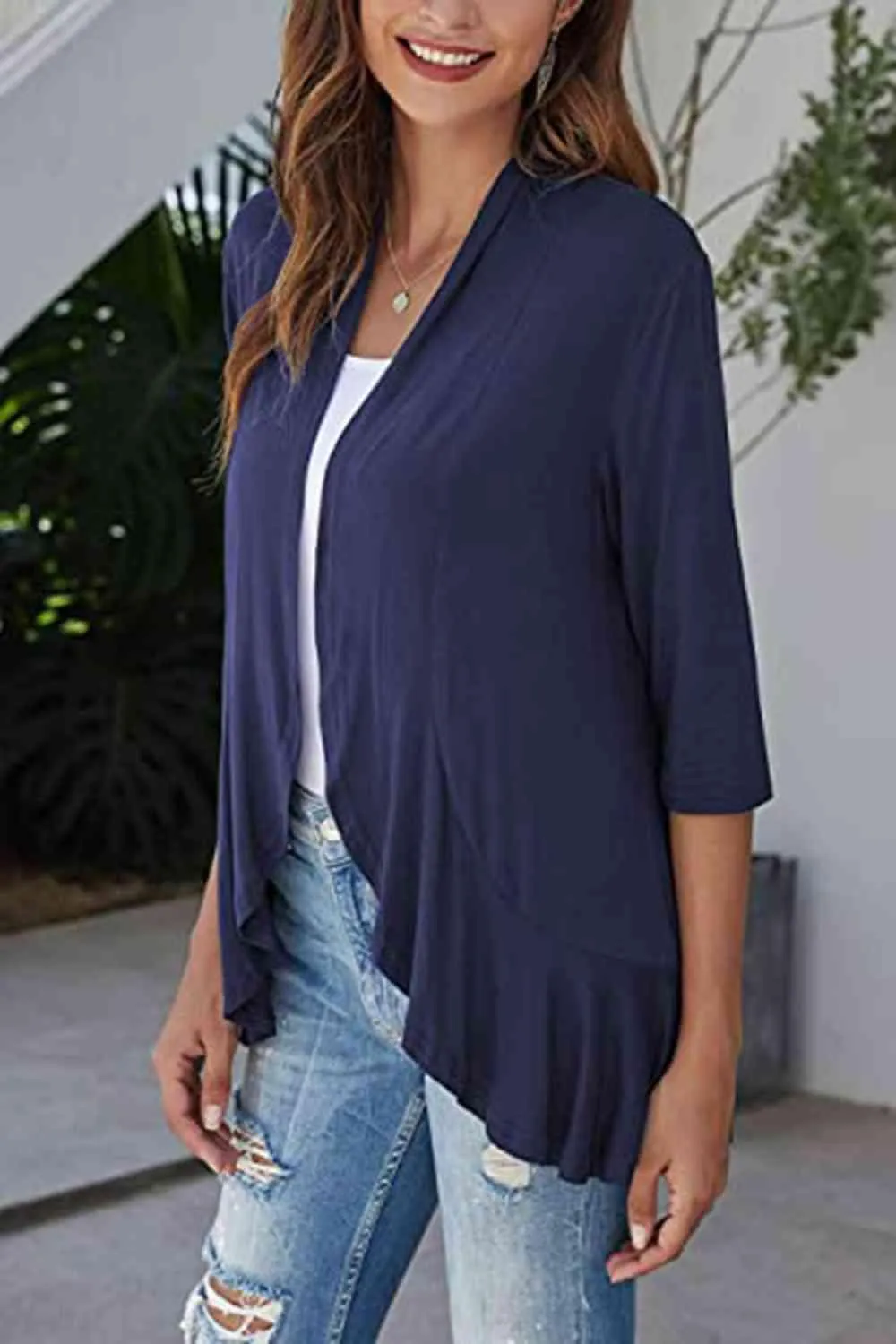 Warm Hug Ruffle Trim Open Front Cardigan