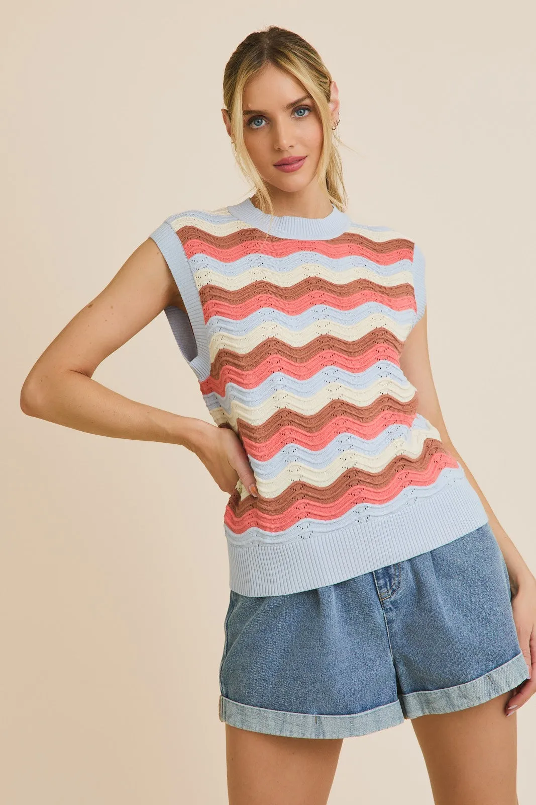 Wave Stripe Crochet Top