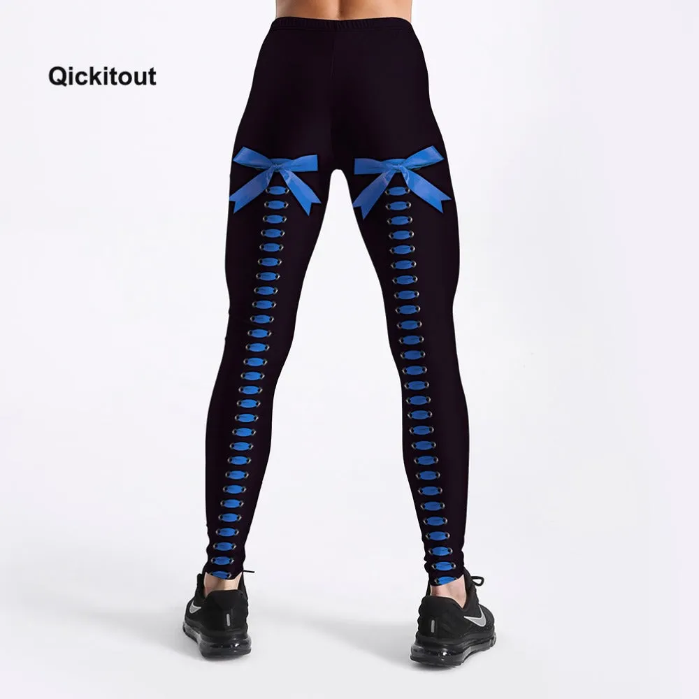 Women Summer Pants Blue Bow Design Sexy Black Leggings Plus Size Casual Street Wear High Waist Leggings Trousers