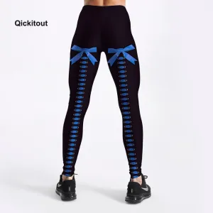 Women Summer Pants Blue Bow Design Sexy Black Leggings Plus Size Casual Street Wear High Waist Leggings Trousers