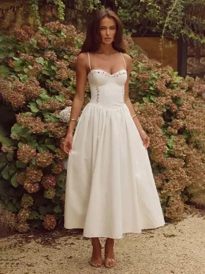 Women's A-Line Dress - Bustier Bodice - Spaghetti Straps - Elegant Formal Wear