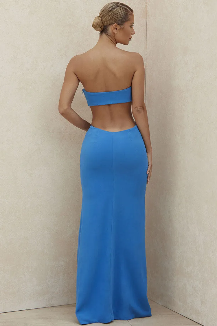 Womens Maxi Dress  Strapless Slim Fit  High Slit  Side Cut-Outs  Formal Wear