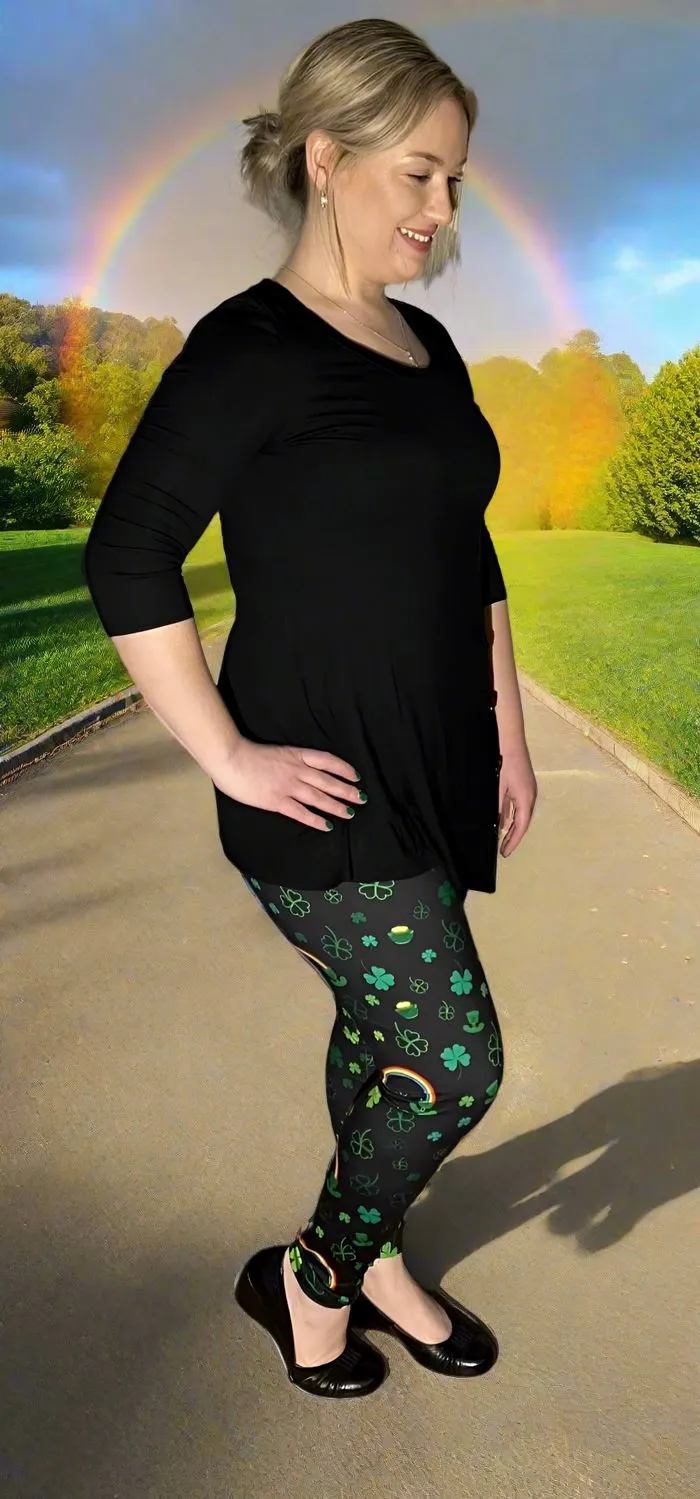 Womens Shamrock Rainbow St. Patrick Day Leggings, Soft Yoga Pants, Sizes OS/TC, Yoga Waist, Exclusive Leggings