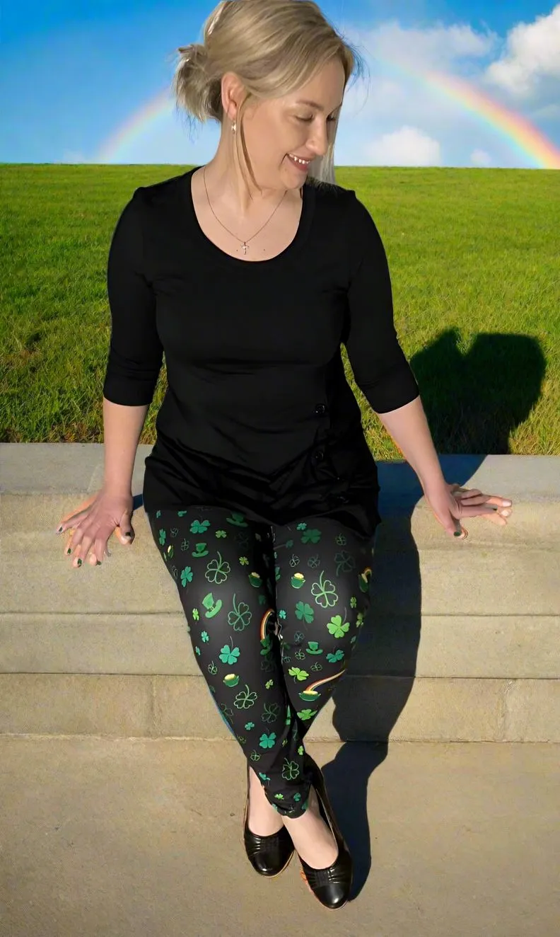 Womens Shamrock Rainbow St. Patrick Day Leggings, Soft Yoga Pants, Sizes OS/TC, Yoga Waist, Exclusive Leggings