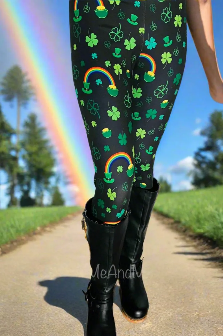 Womens Shamrock Rainbow St. Patrick Day Leggings, Soft Yoga Pants, Sizes OS/TC, Yoga Waist, Exclusive Leggings