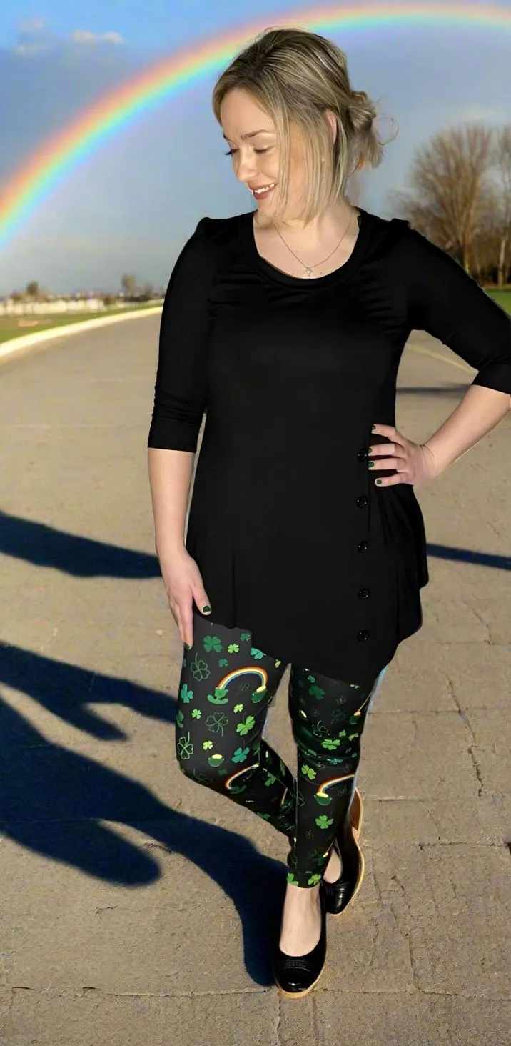 Womens Shamrock Rainbow St. Patrick Day Leggings, Soft Yoga Pants, Sizes OS/TC, Yoga Waist, Exclusive Leggings
