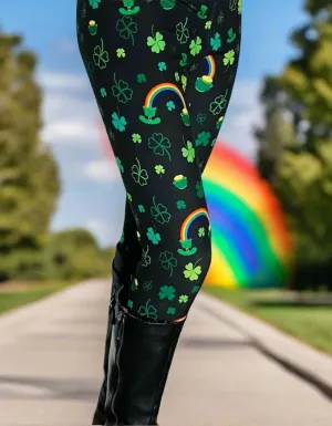 Womens Shamrock Rainbow St. Patrick Day Leggings, Soft Yoga Pants, Sizes OS/TC, Yoga Waist, Exclusive Leggings