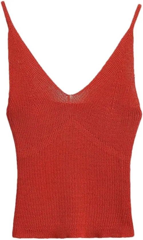 Women's Slimming Vest, Solid Color V-Neck Knitted Camisole Tops