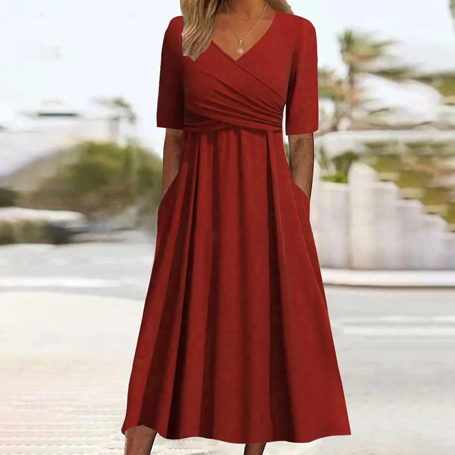 Women's Summer Floral Boho Dress V Neck Short Sleeve Ruffle A-Line Flowy Maxi Wedding Guest Dresses