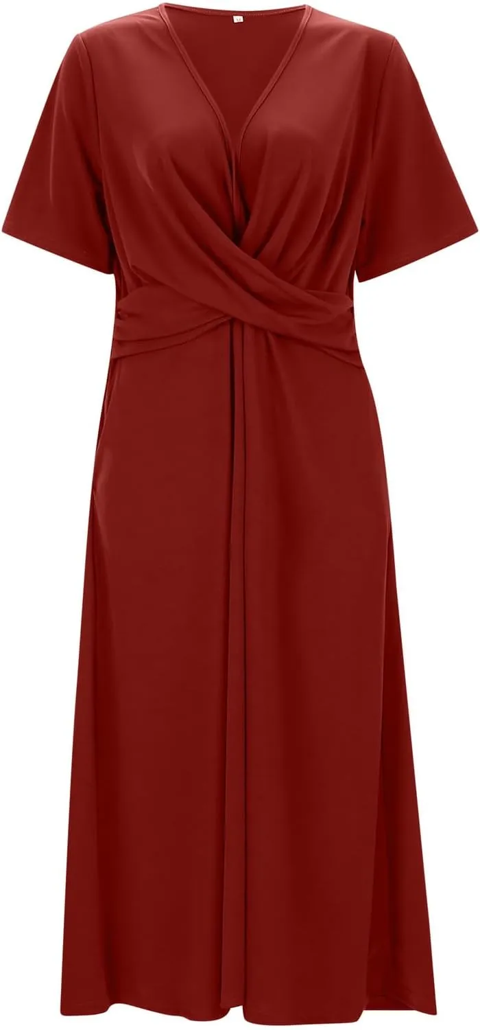 Women's Summer Floral Boho Dress V Neck Short Sleeve Ruffle A-Line Flowy Maxi Wedding Guest Dresses
