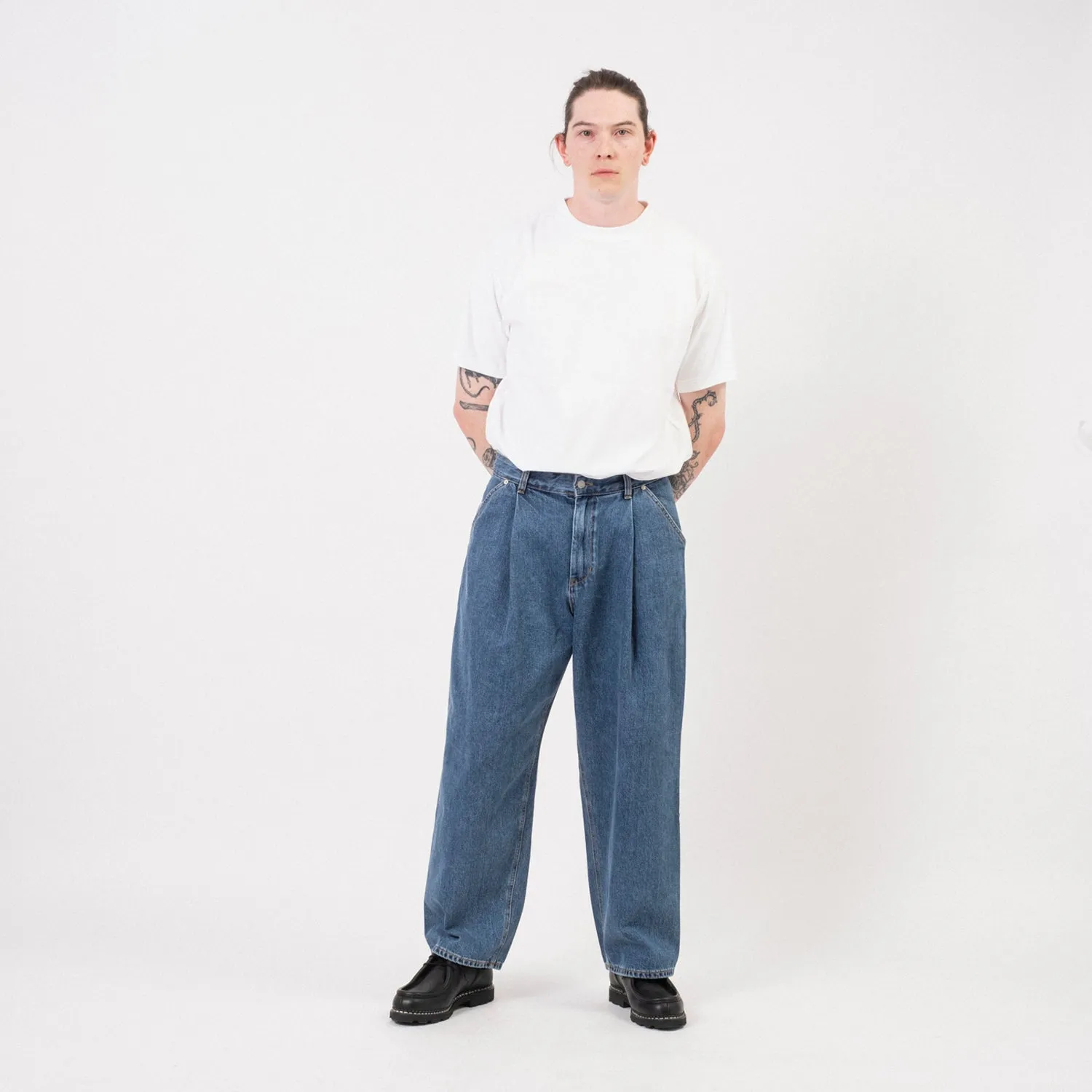 [YOUTH] STRUCTURED WIDE DENIM PANTS _ MEDIUM BLUE